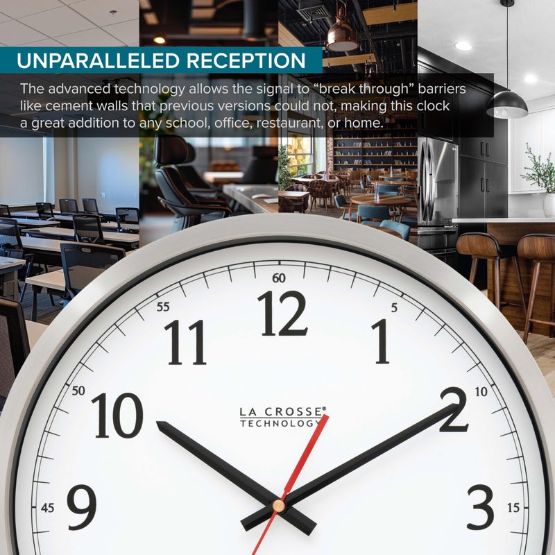 La Crosse Technology 404-1235UA-PL UltrAtomic 14 inch Stainless Steel Wall Clock, Shatterproof Lens, Silver - Image 3